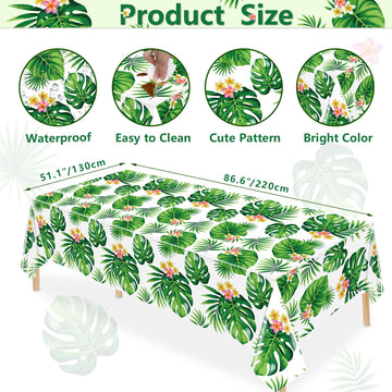 4 Pack Hawaiian Luau Tablecloths Tropical Palm Leaves Table Cloth Hawaiian Luau Table Cover Palm Leaves Table Cloth Baby Birthda