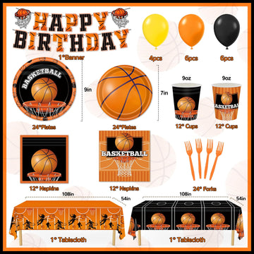 Miucat Basketball Party Decorations, 139Pcs Basketball Party Supplies-Serves 24 with Plates Napkins Cups Tablecloth Birthday Ban