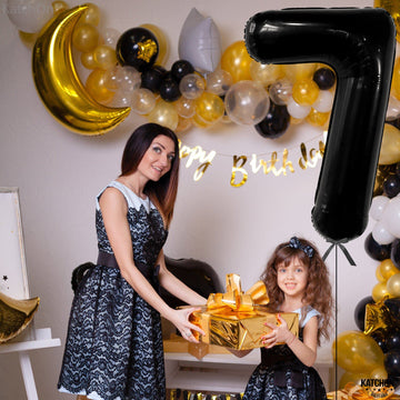 Katchon, Black 40 Inch Giant Number 7 Balloon - Birthday Decorations For 7 Year Old Boys & Girls