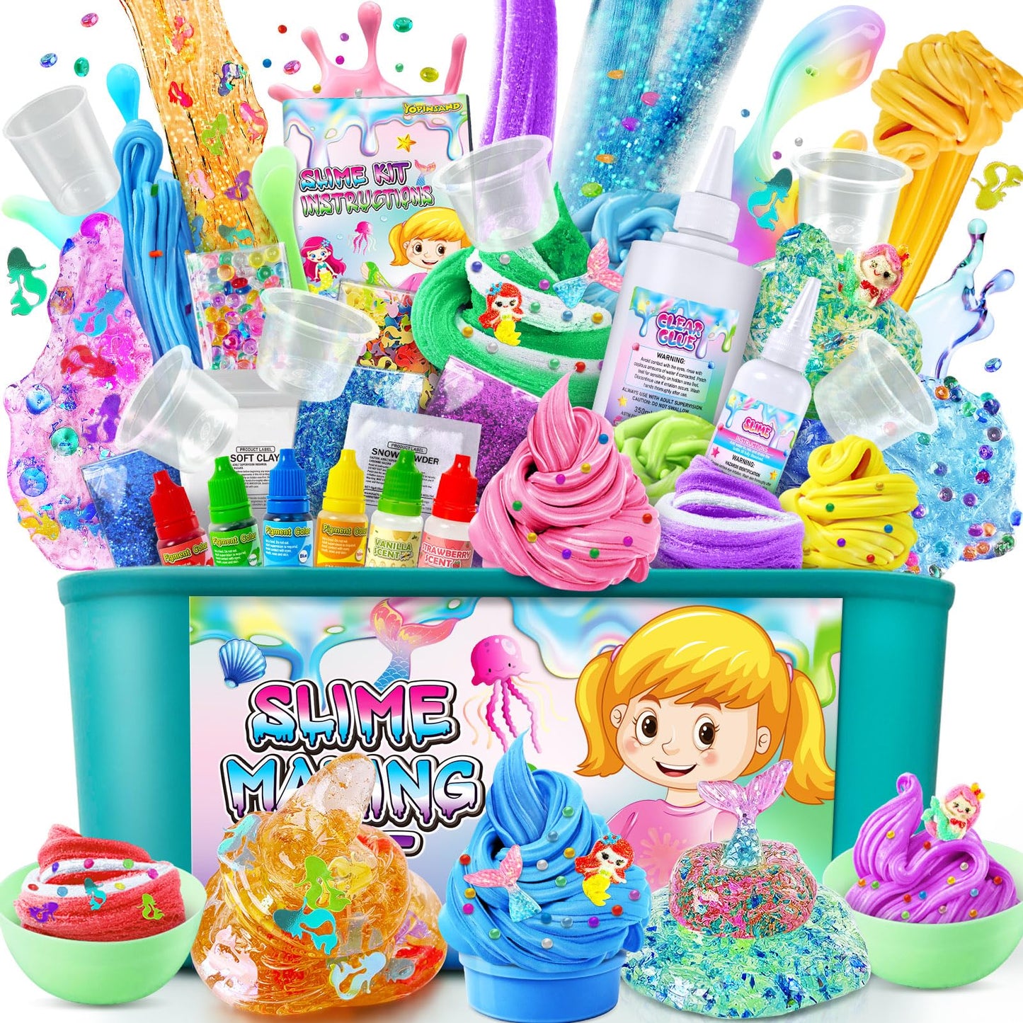 DIY Slime Kit for Girls  Slime Making Kit for Kids  Glimmer Crunchy  Butter  Foam  Cloud Slime with Mermaid Add-ins  Foam Balls  Charms  Glitters  Party Favors Gift Toys for Kids 3-12