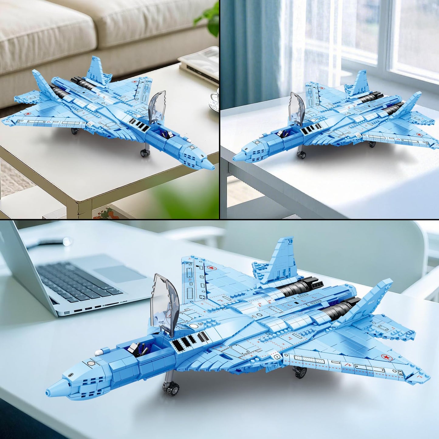 Reobrix SU-57 Fighter Jet Building Set, Large 33030 Model Kit, 1,456 PCS Plastic Military Airplane for Adults and Kids 14+