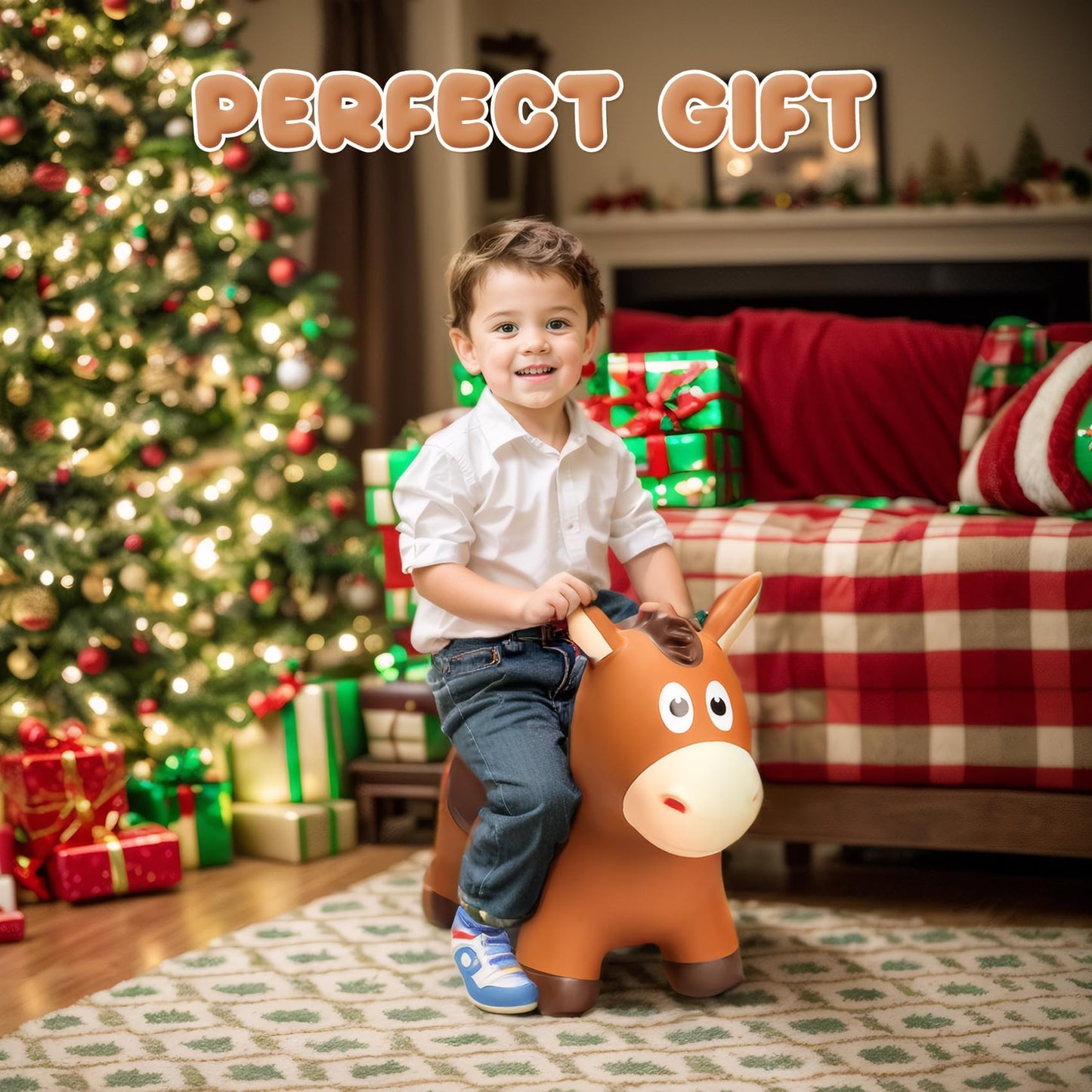 VangeBow Inflatable Bouncy Horse for Toddlers 1-3, Soft PVC Ride-on Toy, Indoor/Outdoor Fun, Kids Birthday Gift, Horse Color