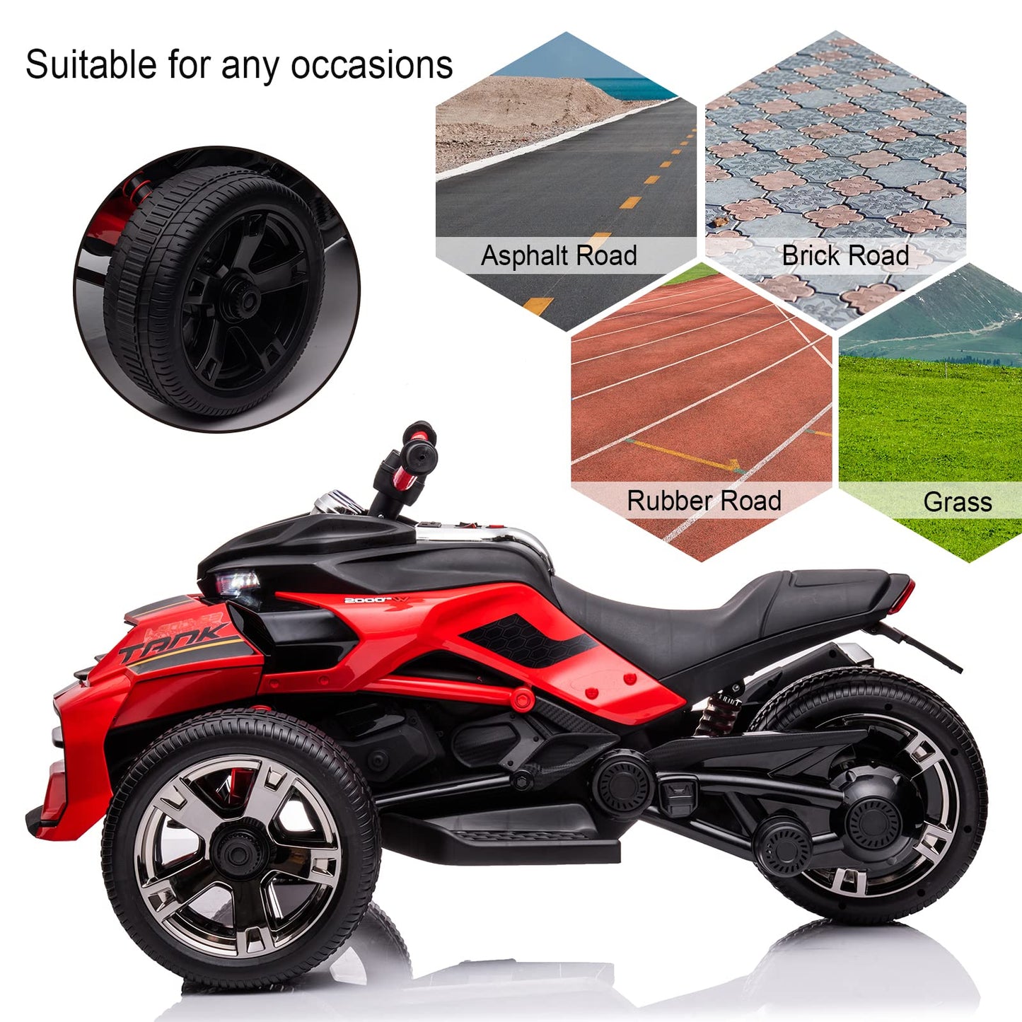 POSTACK Kids ATV, 24V Battery Powered Electric Car 3 Wheeler, Ride on Motorcycle for Kids with Rubber Plastic Polymerized EVA Ti