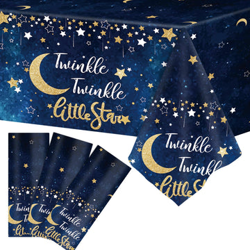 Wiooffen 3Pcs Twinkle Twinkle Little Star Party Tablecloths 108X54 Inch Gender Reveal Birthday Party Plastic Table Cover Baby Sh