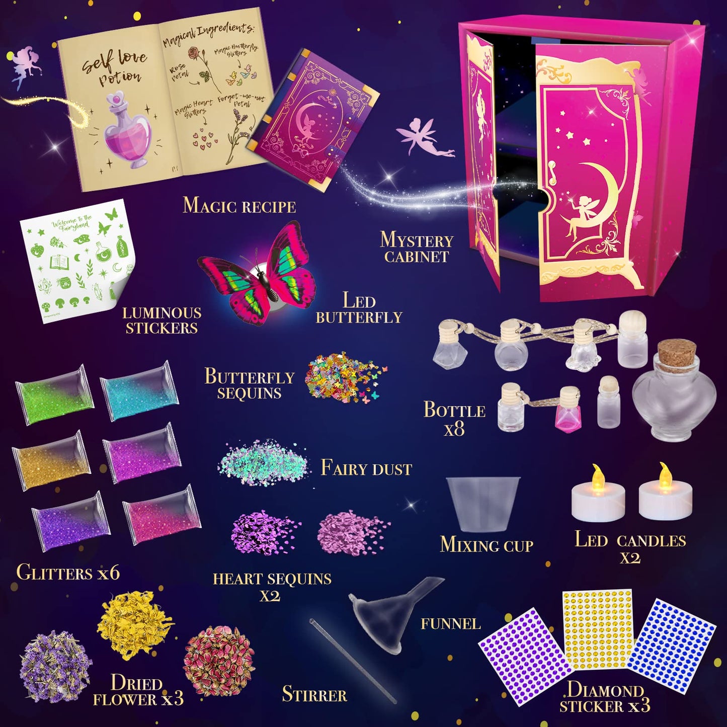 FUNZBO Fairy Polyjuice Potions Crafts for Girls Ages 6-8, Christmas & Easter Gifts for 6-10 Year Olds, Fairy Garden Kit Gifts fo