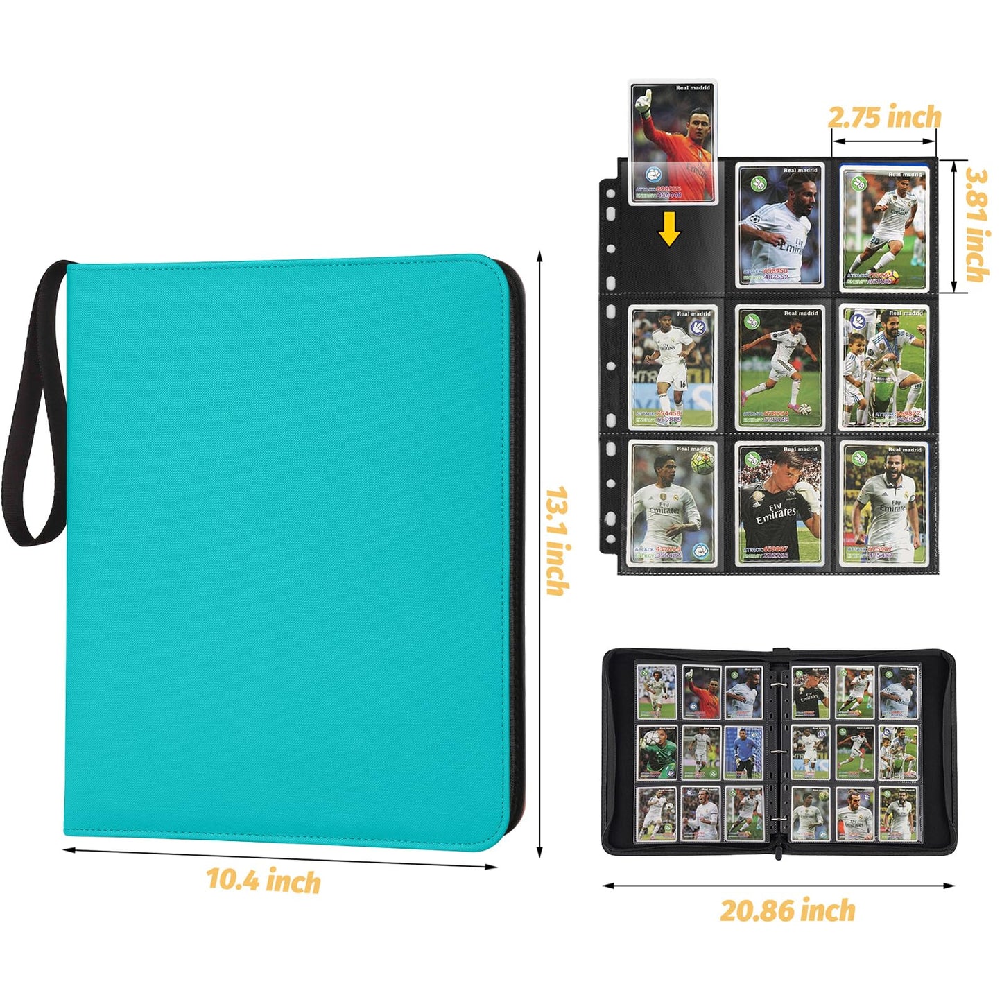 GERMUN 9 Pocket Card Binder  enhanced Zip Trading Card Binder  720 Double Sided Pocket PU Card Collection Binder  Collector Card Album  Card Folder for MTG  TCG  Sports Cards  Game Cards (LAKE BLUE)