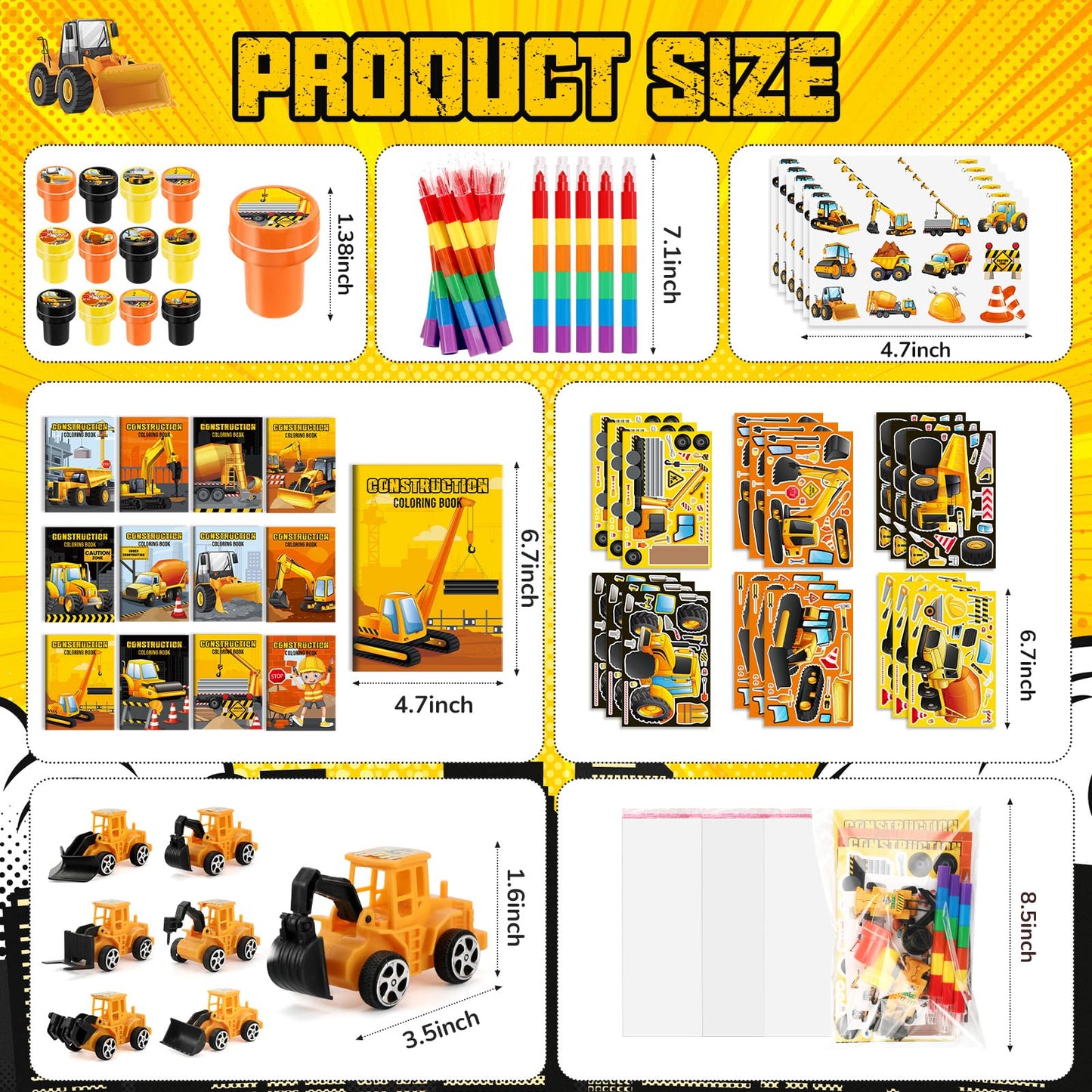 BenLouis 84Pcs Construction Party Favors Excavator Theme Coloring Books Crayons Sticker Set Bulk for Kids Construction Birthday