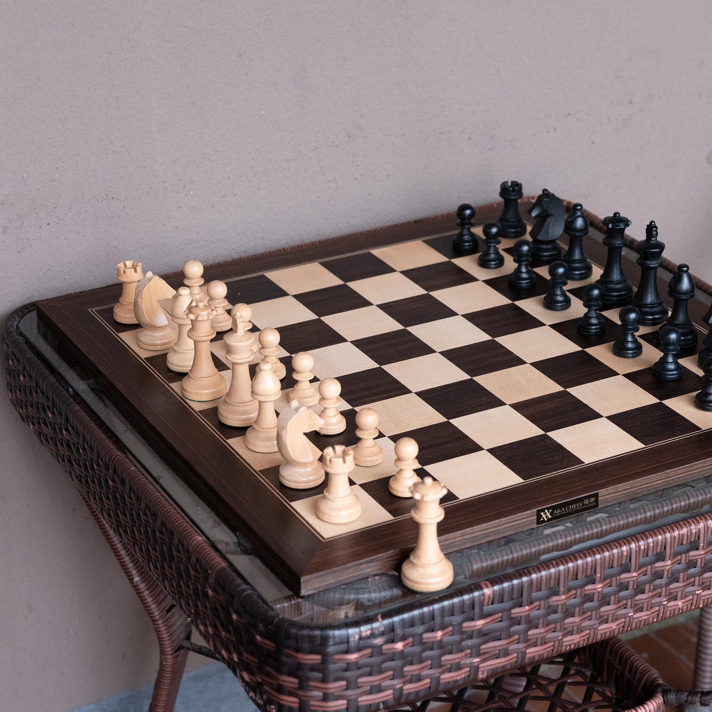 A&A 21.25' Professional Wooden Tournament Chess Board/African Palisander & Maple Inlay / 2.25' Squares W/O Notation