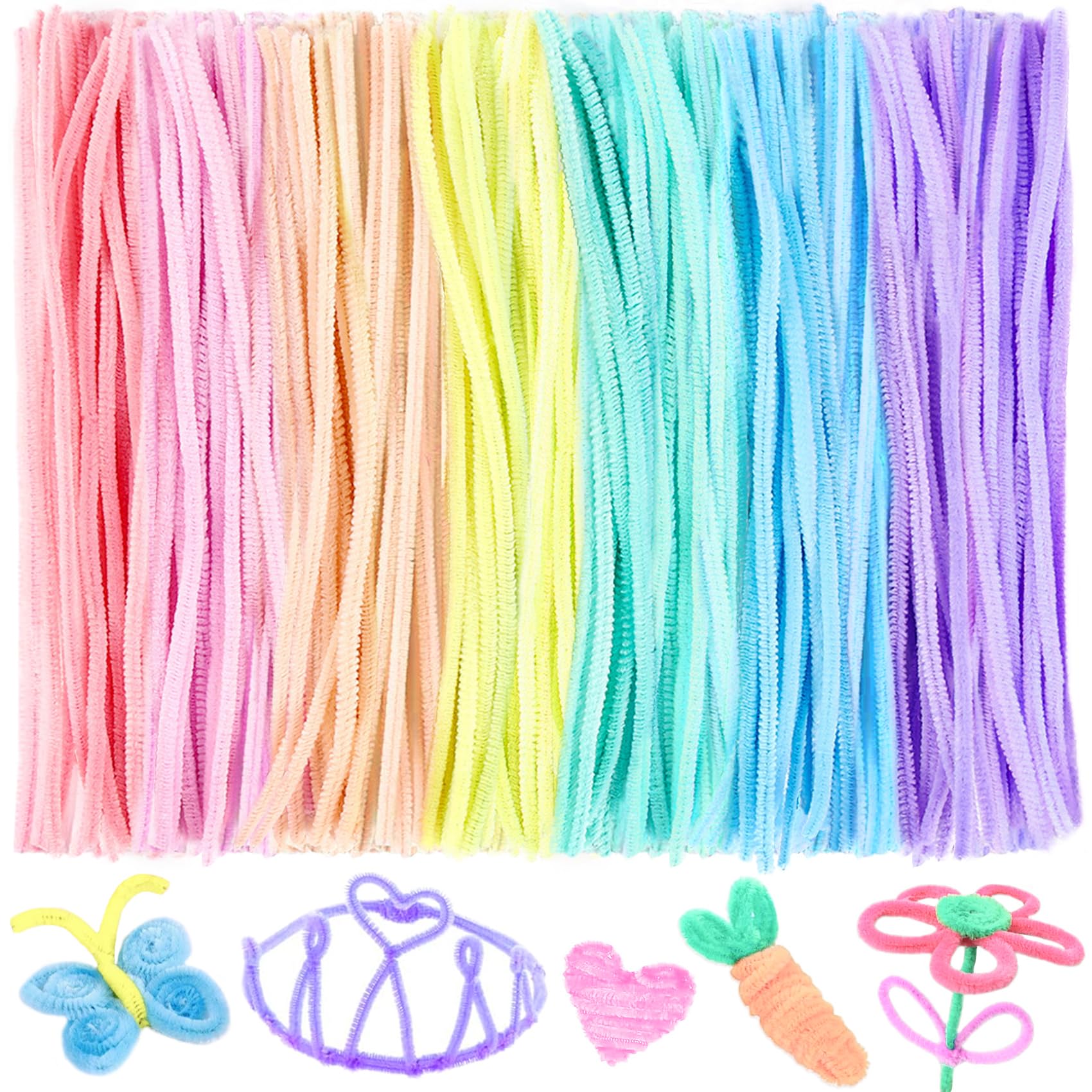 HOIRIX 300Pcs Pipe Cleaners Chenille Stem,Pipe Cleaner Crafts,Craft Supplies Bulk for DIY Arts Crafts Project,7Colors (Macaron)