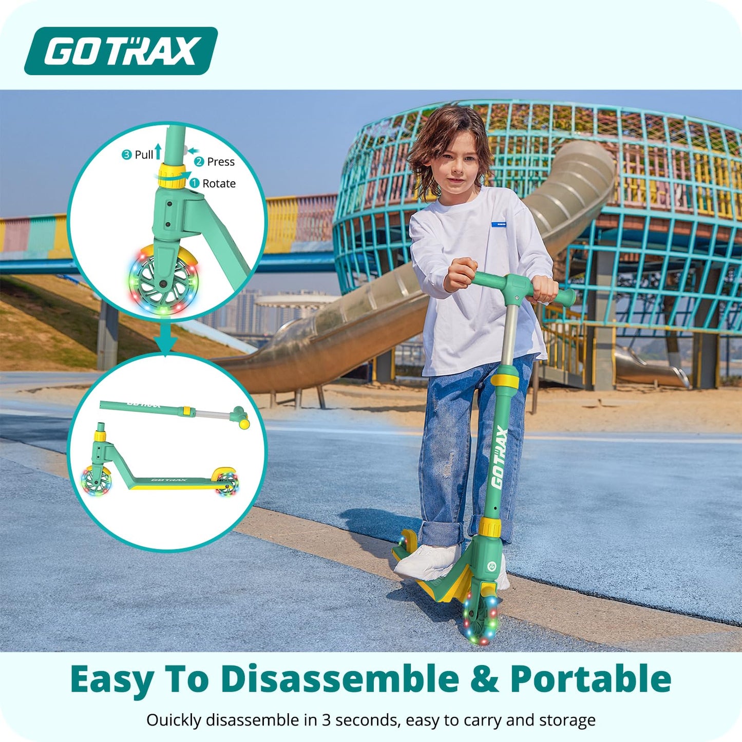 Gotrax K03 Kick Scooter For Kids, 5'' Led Lighted Wheels And Adjustable Handlebars, Lightweight Design And Anti-Slip Deck, Max L