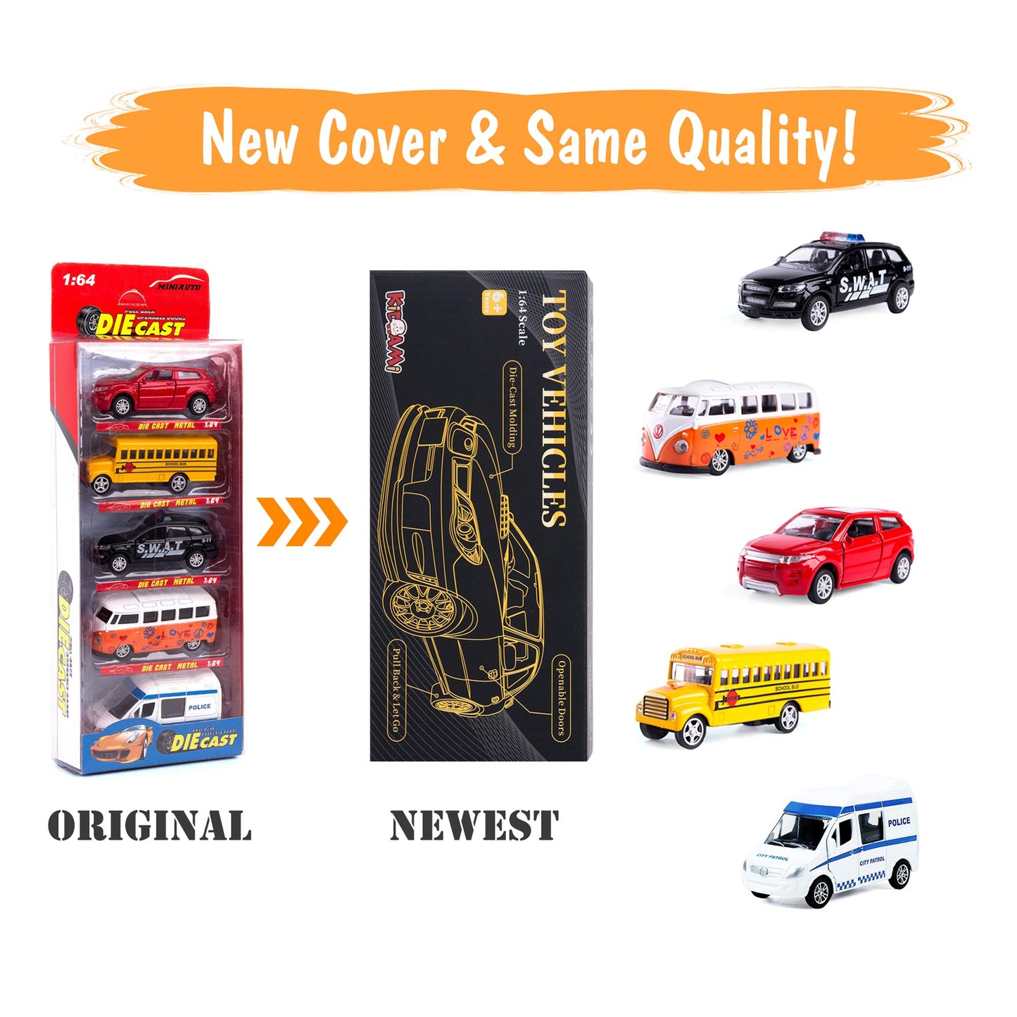 KIDAMI Die-cast Metal Toy Cars Set of 5, Ambulance with Openable Doors, Model ST20200215, Gift Pack for Kids