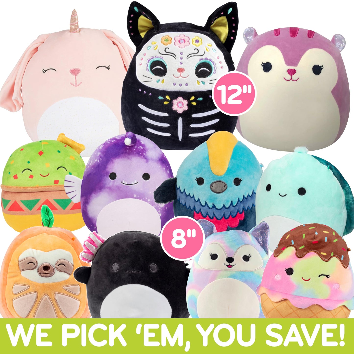 Squishmallows Mystery One 12 & Two 8 3-Squish Value Pack - Get ONE Jumbo & Two Small Jazwares Plush for Less - Collectible Soft