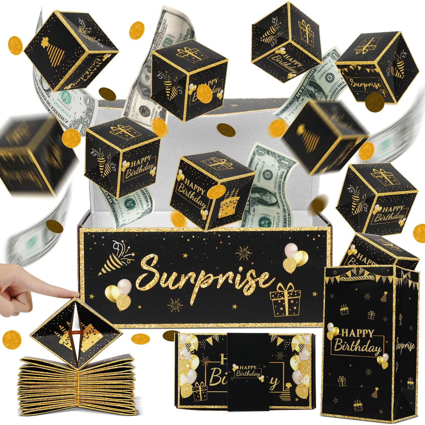 Jacyan Surprise Gift Box Explosion For Money Cash Birthday Money Box Exploding Gift Box, Money Surprise Box Explosion Party Gift Surprise 12 Folding Box Set Pop Up Bouncing Boxes For Men Women Kids