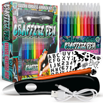 Electric Airbrush Pen, Cordless Rechargeable Electric Airbrush Sprayer, Water Colour Spray Pen, Airbrush Marker Set 12 Colors, W