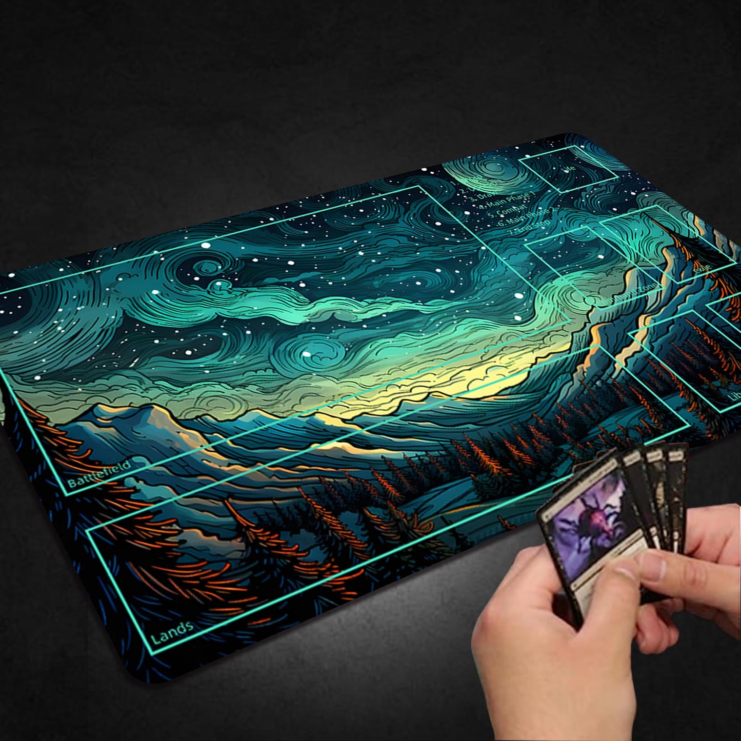 Malqiqi Playmat For Mtg, With Free Storage Bags,Game Mat 24 X 14 Inches, Tcg And Board Game Mat For Cards,Mousepad Desk Mats (With Zones,Magic Mat 1)