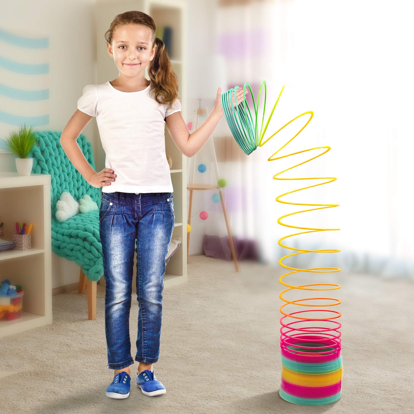 Giant Slinkie Coil Spring Toys For Kids - 6’’ Jumbo Rainbow Slinkie For Gift, Big Novelty Toy, Huge Springs Toys Large Birthday Party Favor, Fun Giant Plastic Slinke Toy For Kids Boys & Girls - Srenta