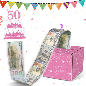 Wenmthg Happy 50Th Birthday Money Box For Cash Gift Pull - 50Th Birthday Gifts For Girls Boys - 50Th Birthday Surprise Gift Box