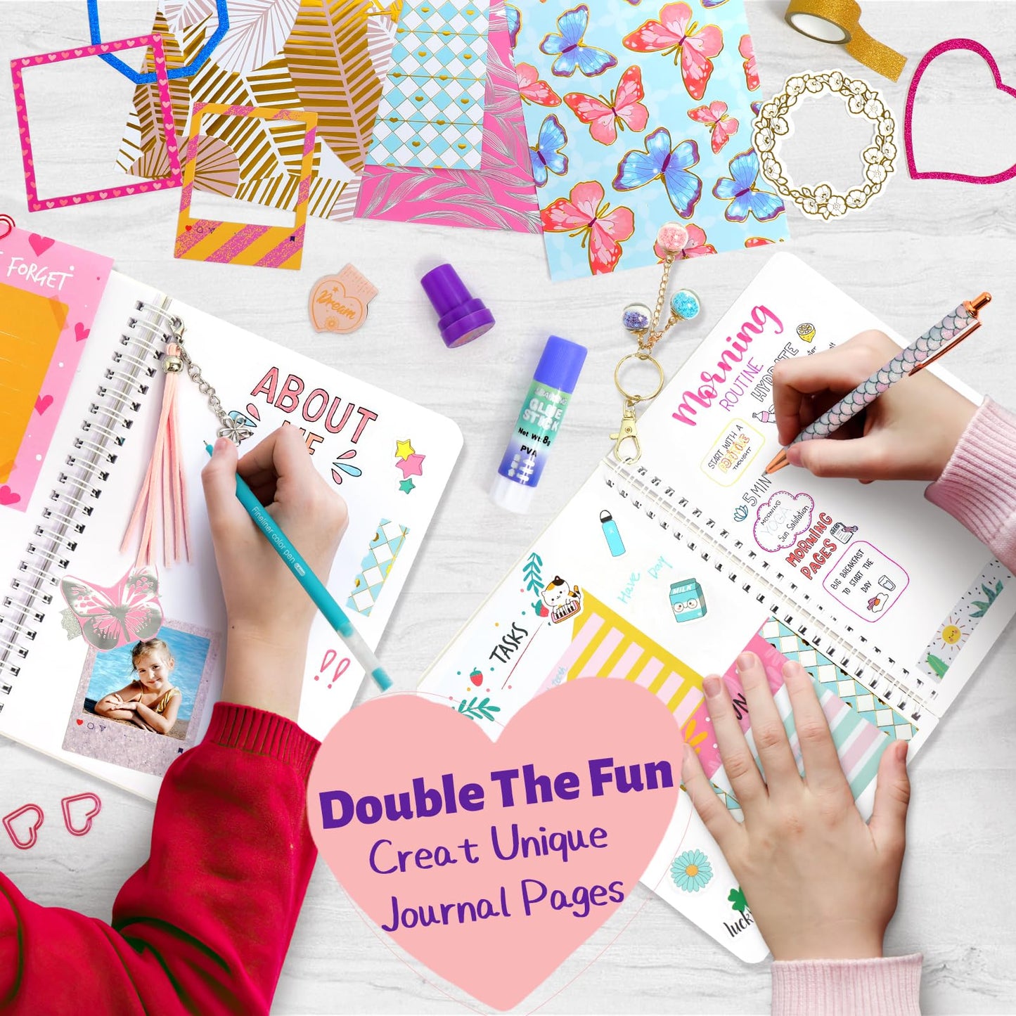 Adusriz 2-Pack Diy Journal Kit For Girls Ages 8-14 Year Old, Birthday Christmas Gifts For Teen Girls, 70+ Pcs Art & Crafts, Scra