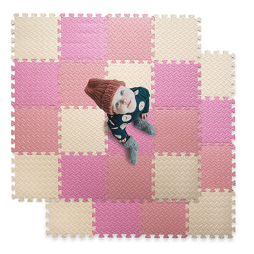 Tamiplay 16 Tiles Foam Play Mat For Baby, Soft & Safe Eva Foam Mats For Floor, Square Baby Play Mat, Solid Colored Kids Foam Puzzle Floor Mat, 47X47 Play Mat For Playpen(Beige/Pink/Loli Pink)