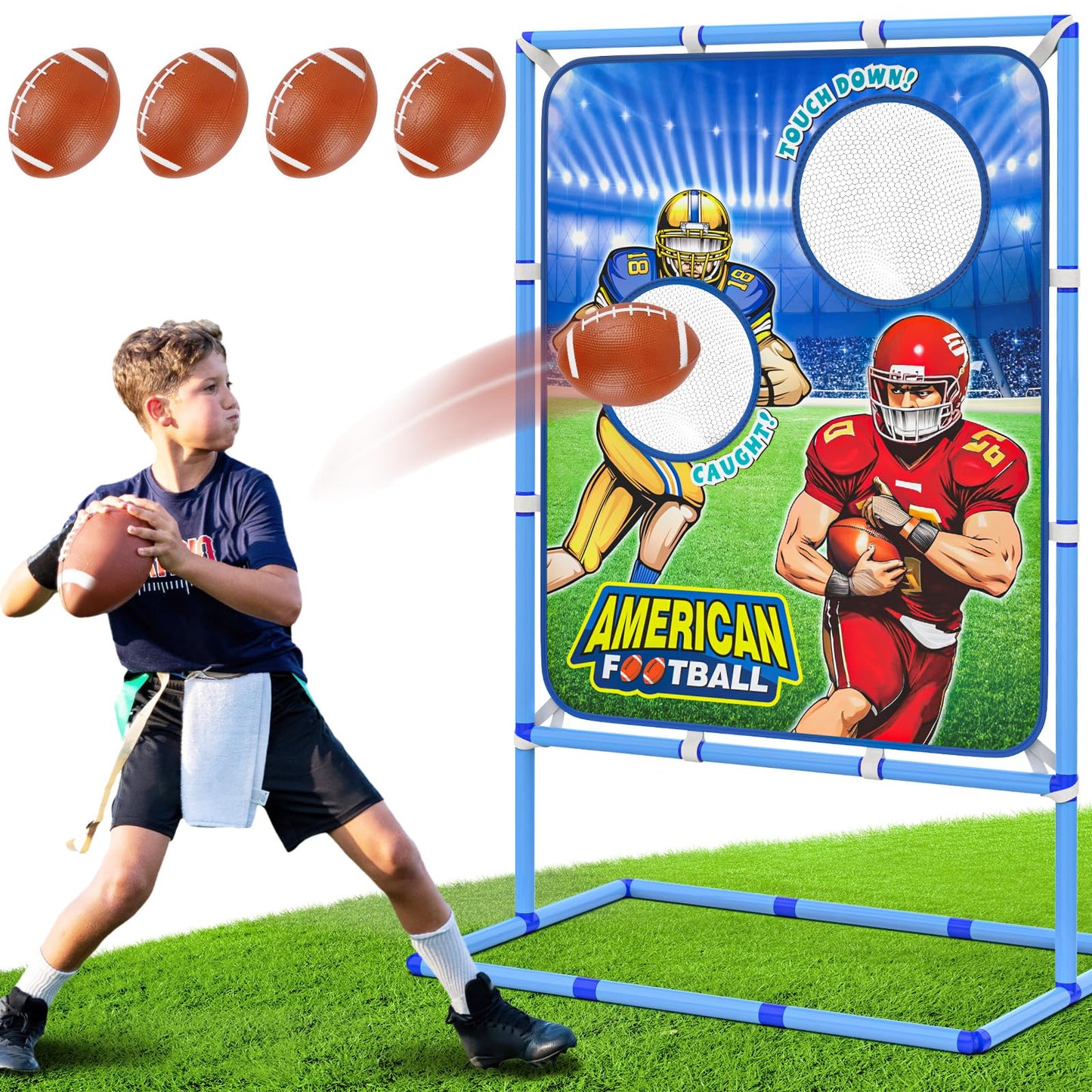 Polkoliye Football Toss Game with 4 Inflatable Balls  Indoor/Outdoor Football tossing Target Toy for Kids Ages 4-7 8-12- Perfect Christmas Birthday Gifts for 4 5 6 7 8 9 10 11 12 Year Old Boys Girls