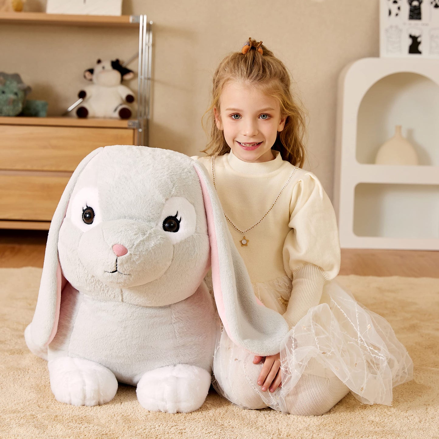 Earthsound Giant Rabbit Stuffed Animal Plush Toy,Large Realistic Bunny Jumbo Big Size Soft Toys,Cute Huge Plushy Fluffy Fat Plus