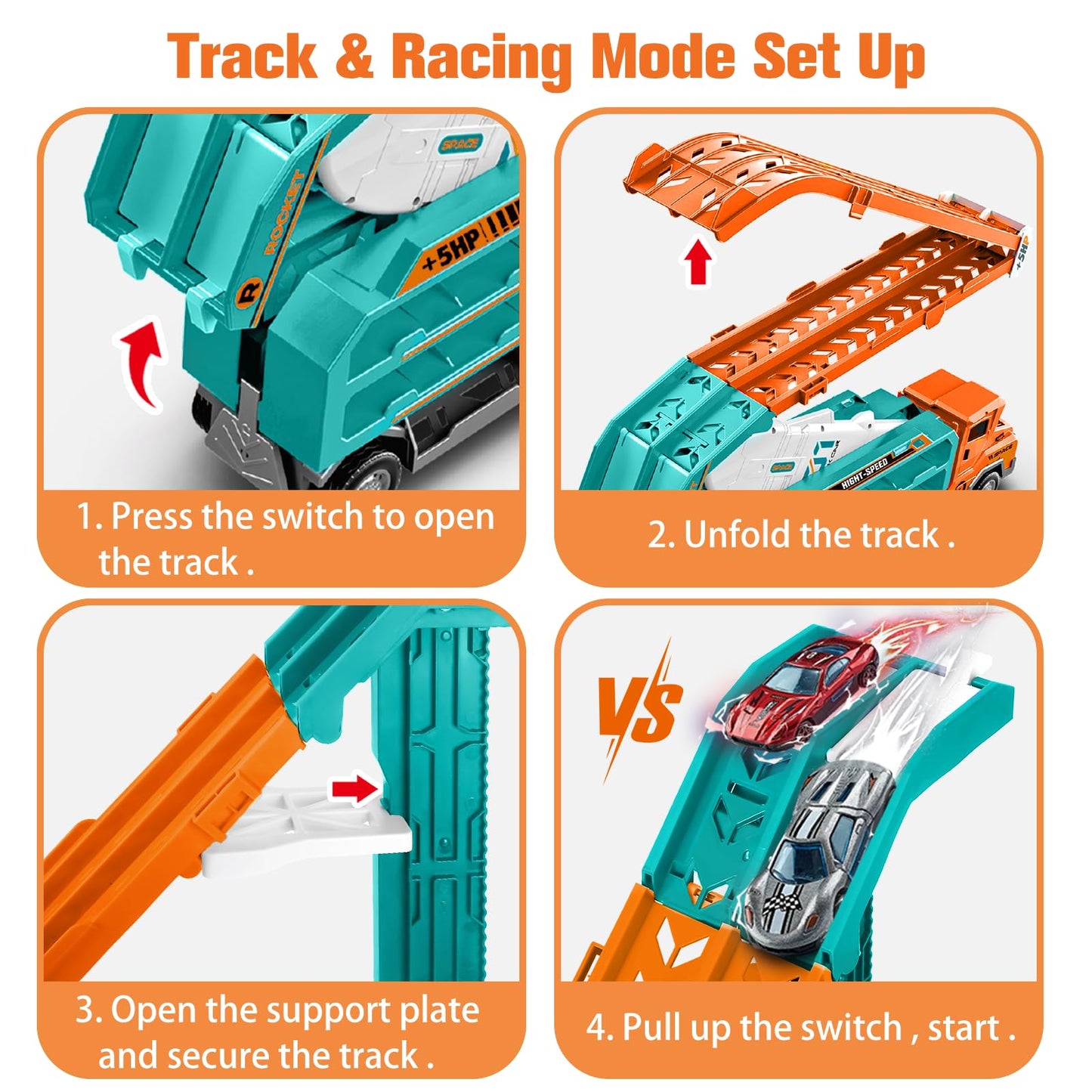 BainGesk Carrier Truck Toys for 2 3 4 5 6 Years Old Boys, 2.8 Ft Race Track Transport Cars Toys with 6 Die-Cast Metal Toy Cars,