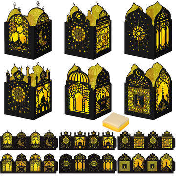 Retisee 24 Pcs Ramadan Crafts Ramadan Decorations Lanterns with Colorful Tissue Paper Eid Mubarak Paper Lanterns for Eid Mubarak