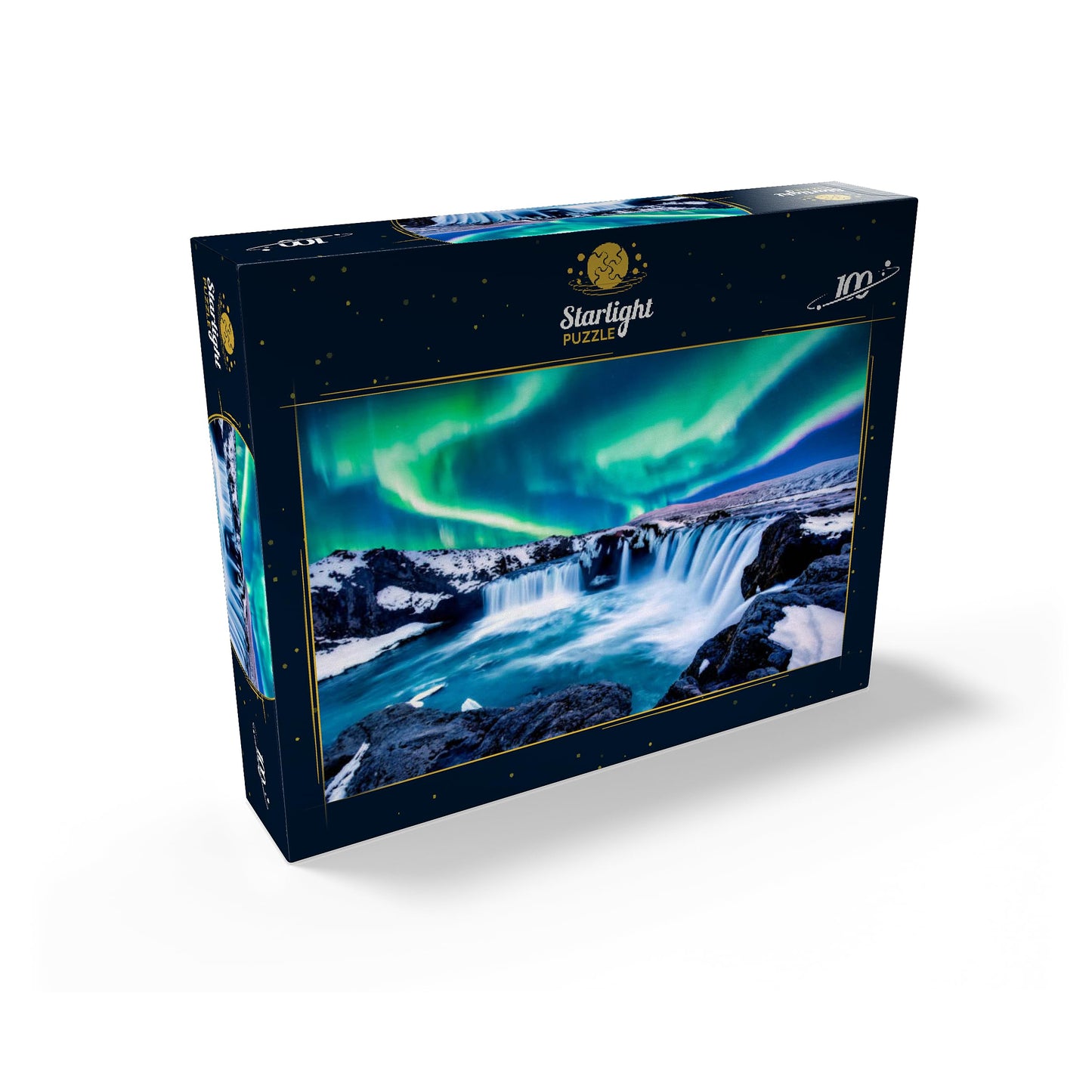 Mypuzzle Northern Lights Over Godafoss Waterfall In Iceland - Premium 100 Piece Jigsaw Puzzle For Adults