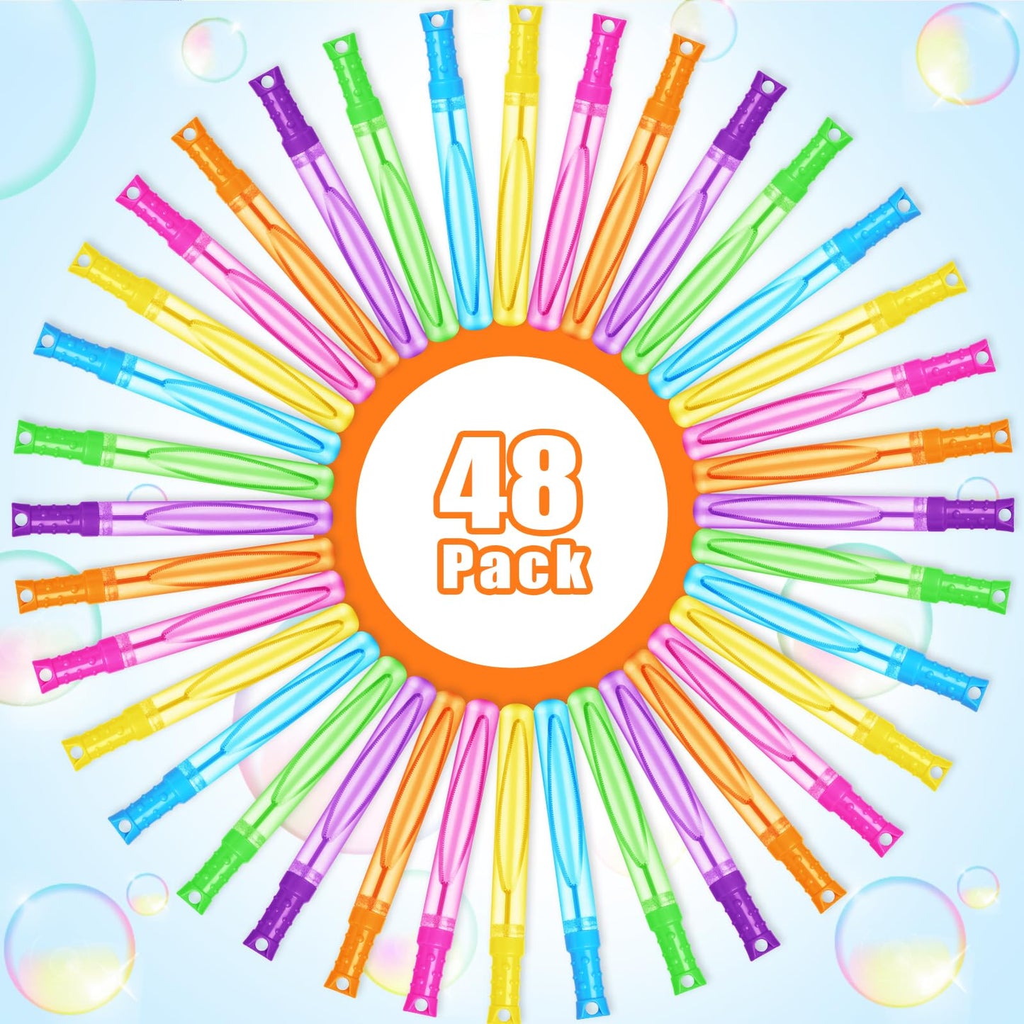 SpringFlower 48 Pcs Bubble Wand, Bubble Wands Bulk, Bubble Party Favor Supply for Summer Indoor & Outdoor Activities, Bubble Sol