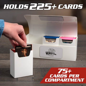 Monster Protectors Magnetic Triple Deck Box - White, Holds 225 Gaming TCGs, Self-locking Closure, Compatible w Standard & Smalle