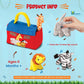 Bundaloo Plush Mini Zoo Playset - Giraffe, Elephant, Lion, Zebra - Interactive Animals, Carrier with hook and loop Closure, Natu