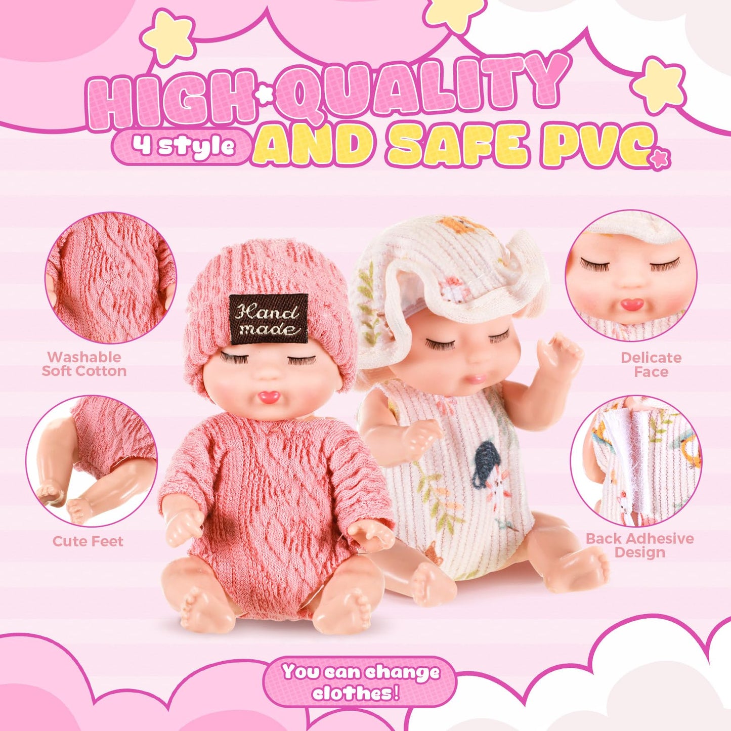 Hanaive 4 Pcs 4 Inch Mini Baby Dolls Lifelike Realistic Baby Dolls Animal Clothes Cute Tiny Babies Gifts For Kids Birthday Baby