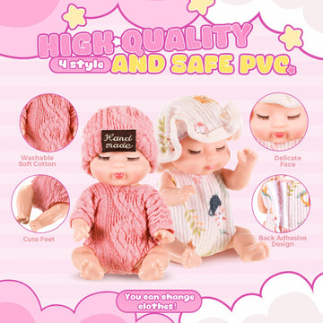 Hanaive 4 Pcs 4 Inch Mini Baby Dolls Lifelike Realistic Baby Dolls Animal Clothes Cute Tiny Babies Gifts For Kids Birthday Baby