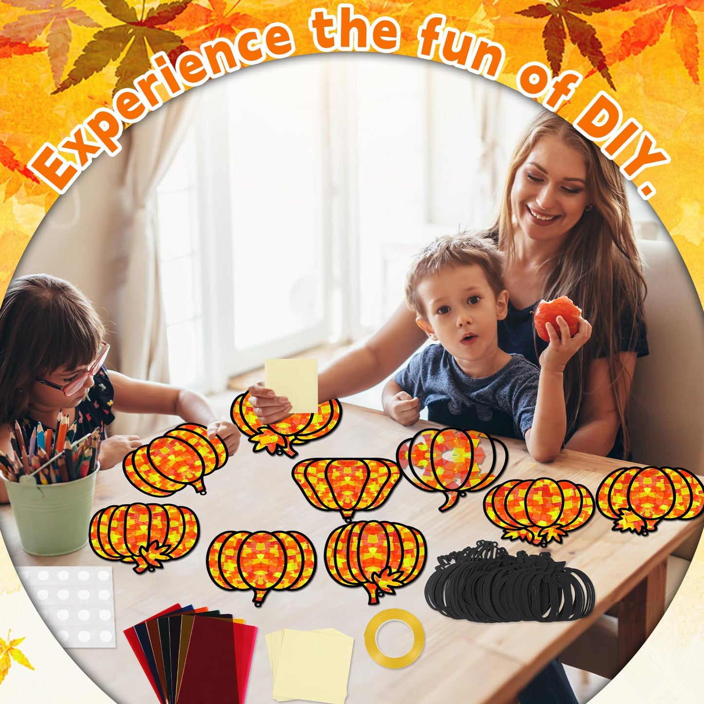 32 Sets Pumpkin Suncatchers Craft Kit DIY Window Stained Glass Effect Fall Pumpkin Paper Crafts Home School Classroom Autumn Tha