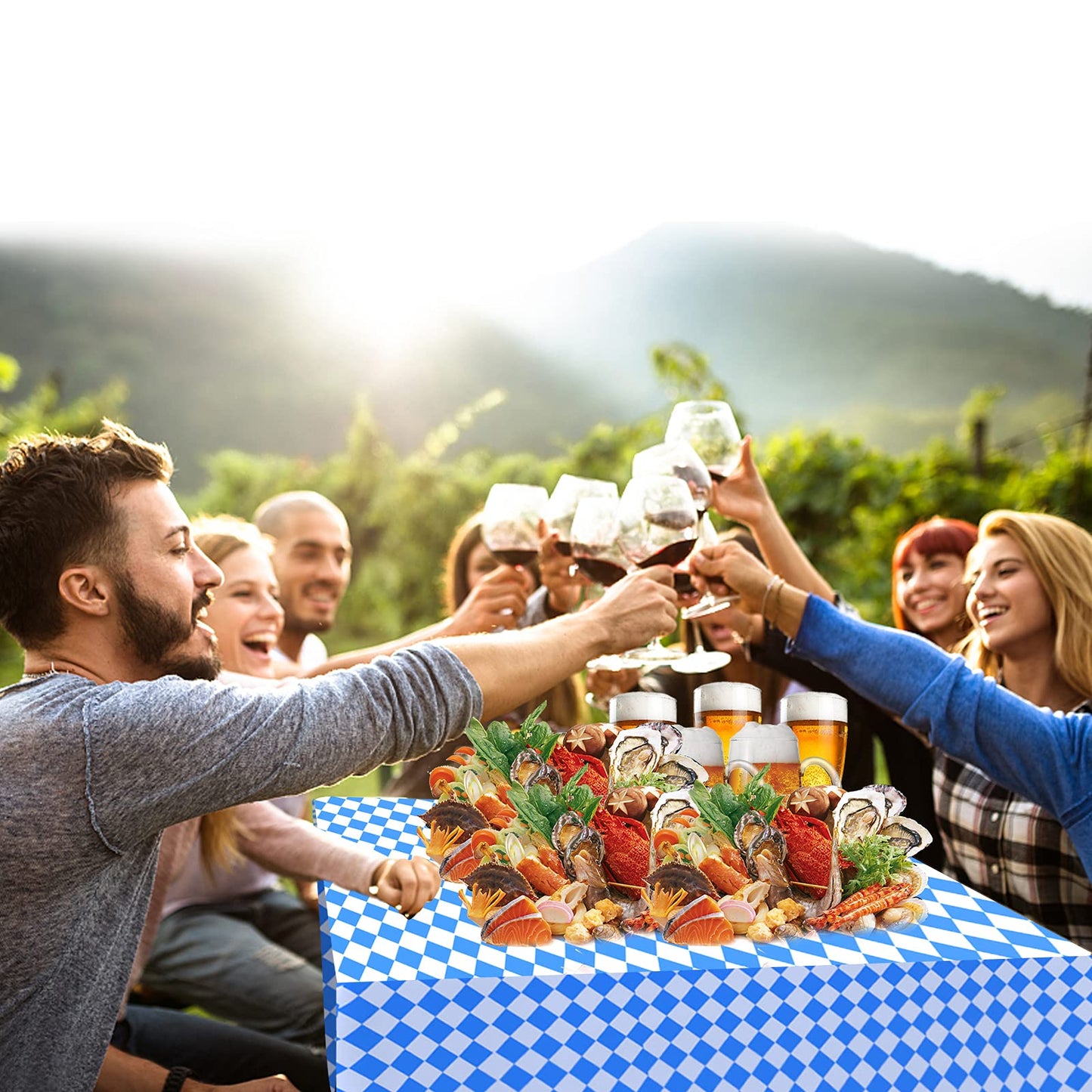 Iceyyyy 6 Pcs Oktoberfest Tablecovers - 54 x 108 Oktoberfest Bavarian Flag Check Table Cloth Blue Diamonds Bavarian Tablecover f