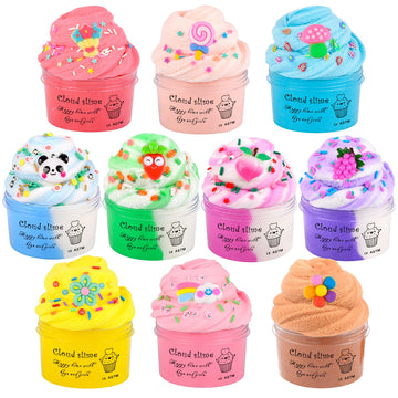 10 Pack Christmas Cloud Slime Kit With Peachybaby Blue Cake Fruits Animals, And Pink Charms, Scented Diy Slime Supplies For Girl