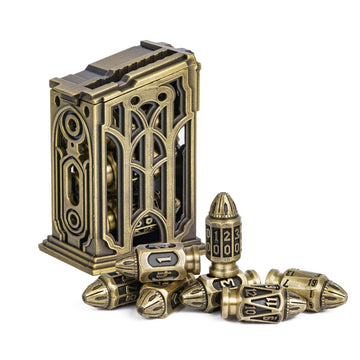 Udixi Metal Dnd Bullet Dice Set, 7-Die Polyhedral Metal Dice Set With Magazine Container For D&D, Role Playing Game Or Other Tab