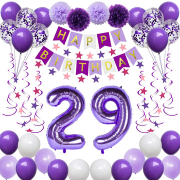 Naninuneno 29Th Birthday Decorations For Girls, Purple 29 Happy Birthday Balloons Supplies Including Purple Happy Birthday Banne