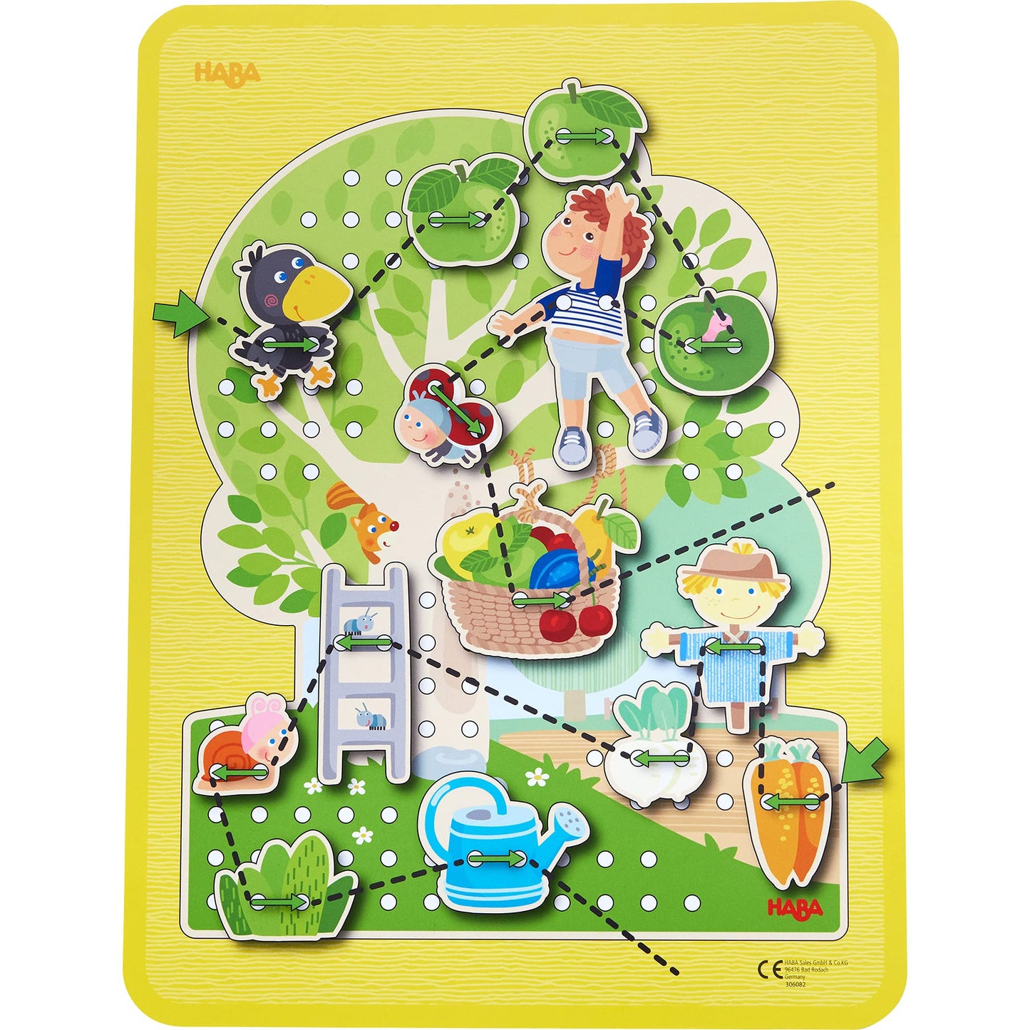 HABA Orchard Threading Game for Kids Ages 3-5, Lacing Tiles for Fine Motor Skills Development, Montessori Learning Toy for Presc