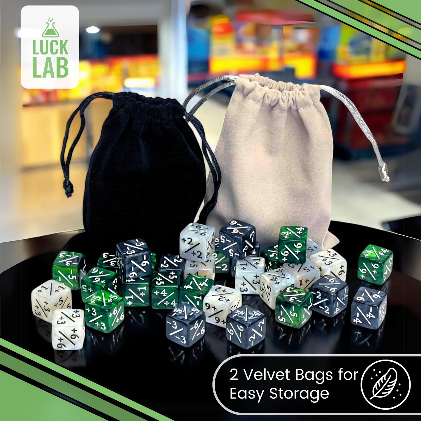 Luck Lab Mtg Magic Life Counter Dice - 48 Pcs Compatible W/Magic Card Game Accessories, Ccg Creature Stats W/ 2 Dice Bags (Green
