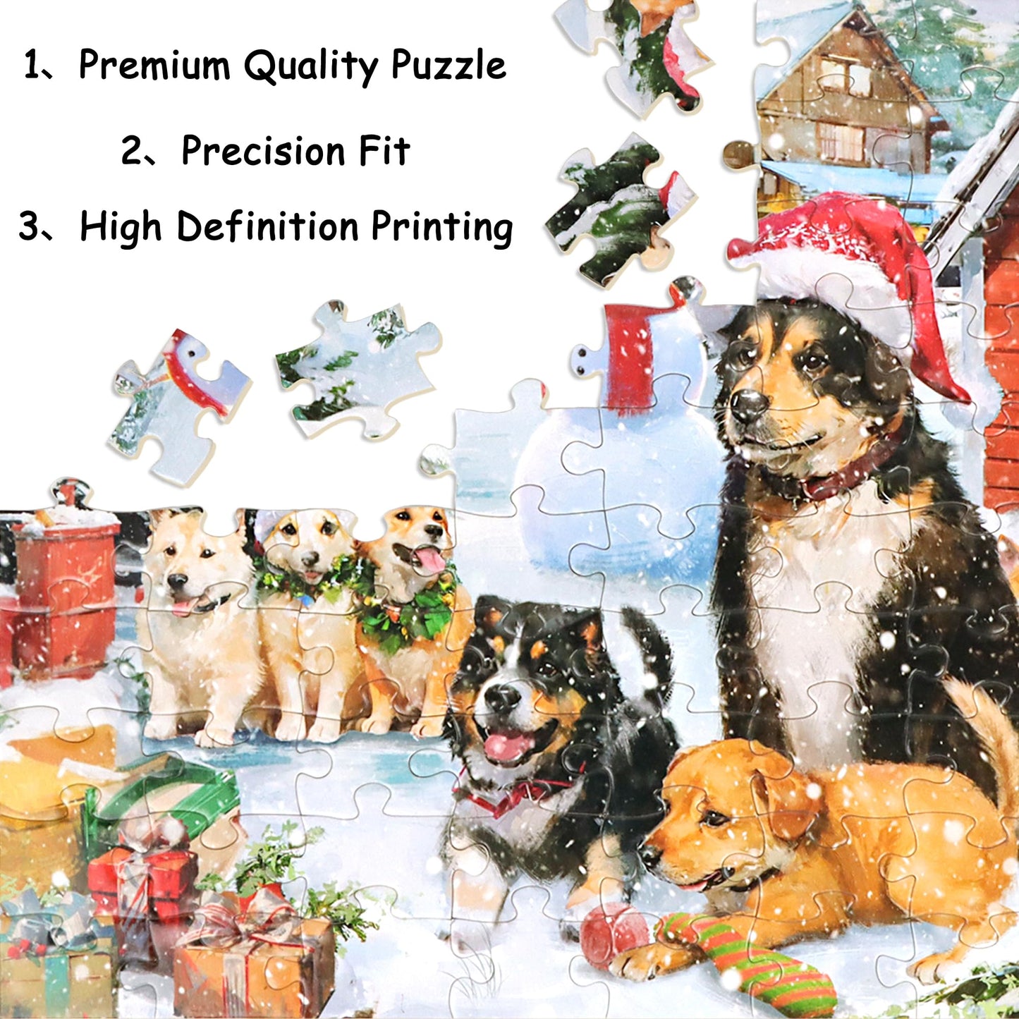 100 Piece Puzzles For Ages 4-8, Dogs Family Christmas Jigsaw Puzzle, Learning Educational Puzzle Toys For Girls And Boys, Xmas G