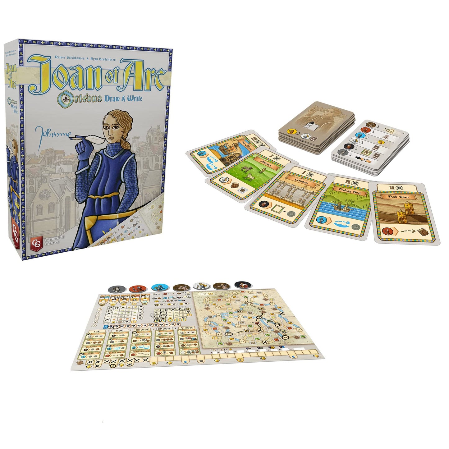 Capstone Games Joan Of Arc: Orléans Draw & Write - Capstone Games, Competitive Or Solo Mode, -Tile Placement Strategy Game, Ages 10+, 1-5 Players, 45 Minute Playing Time