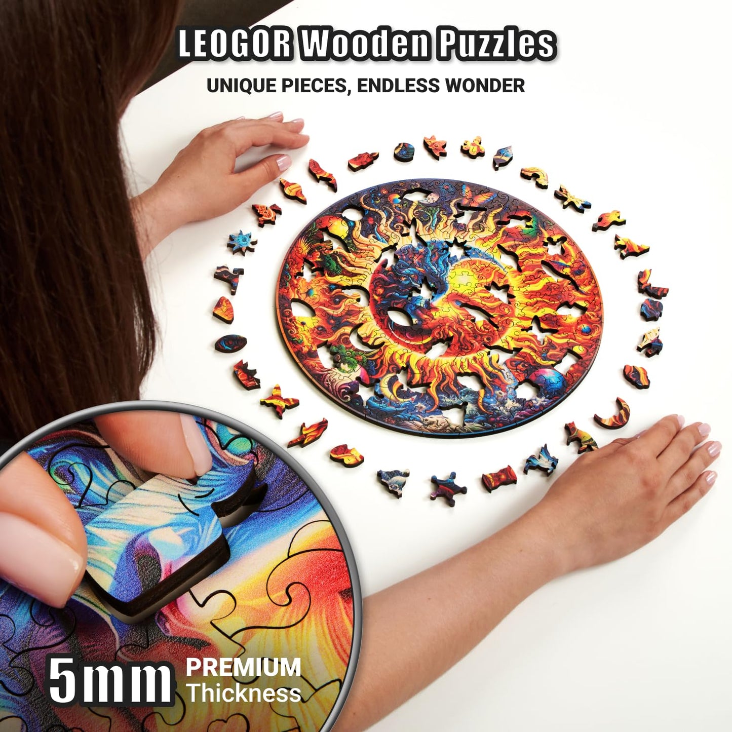 Galactic Enigma - 200 Piece Wooden Puzzles for mature-themeds - 11.3 x 11.3 in - Extra-Thick 5 mm Wood Puzzle  Hand-Shaped Pieces  Round Mosaic Design - enhanced Gift for Puzzle Lovers by LEOGOR