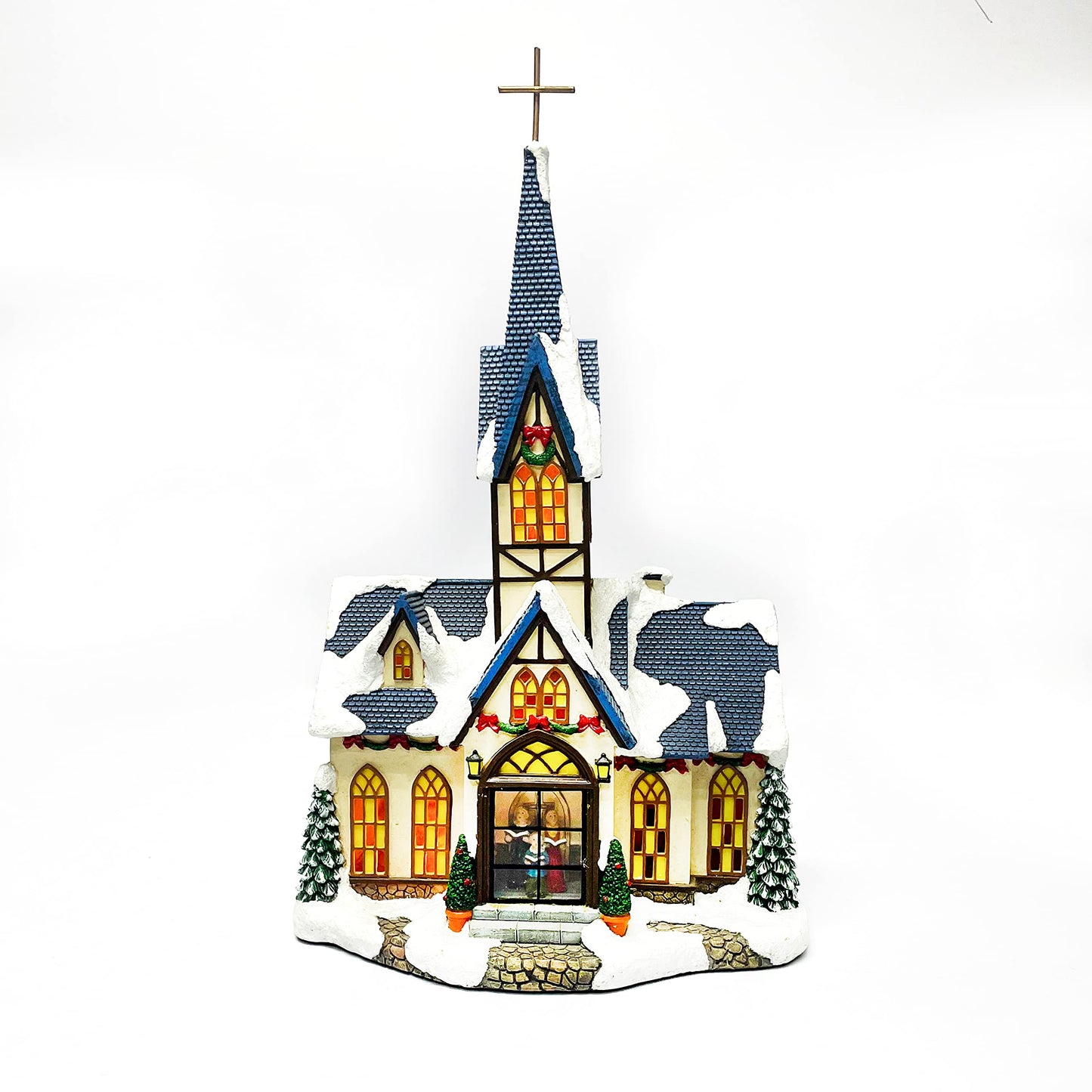 MOMENTS IN TIME Christmas Village 30-Piece Miniature Set with LED Lights, Handcrafted Polyresin Houses & Figurines, Model NM-X18080AA-S30