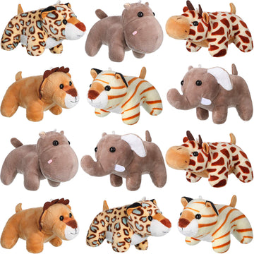 Sumind 12 Pieces Mini Stuffed Forest Animals Jungle Animal Plush Toys 4.8 Inch Cute Elephant Lion Giraffe Tiger Plush For Animal