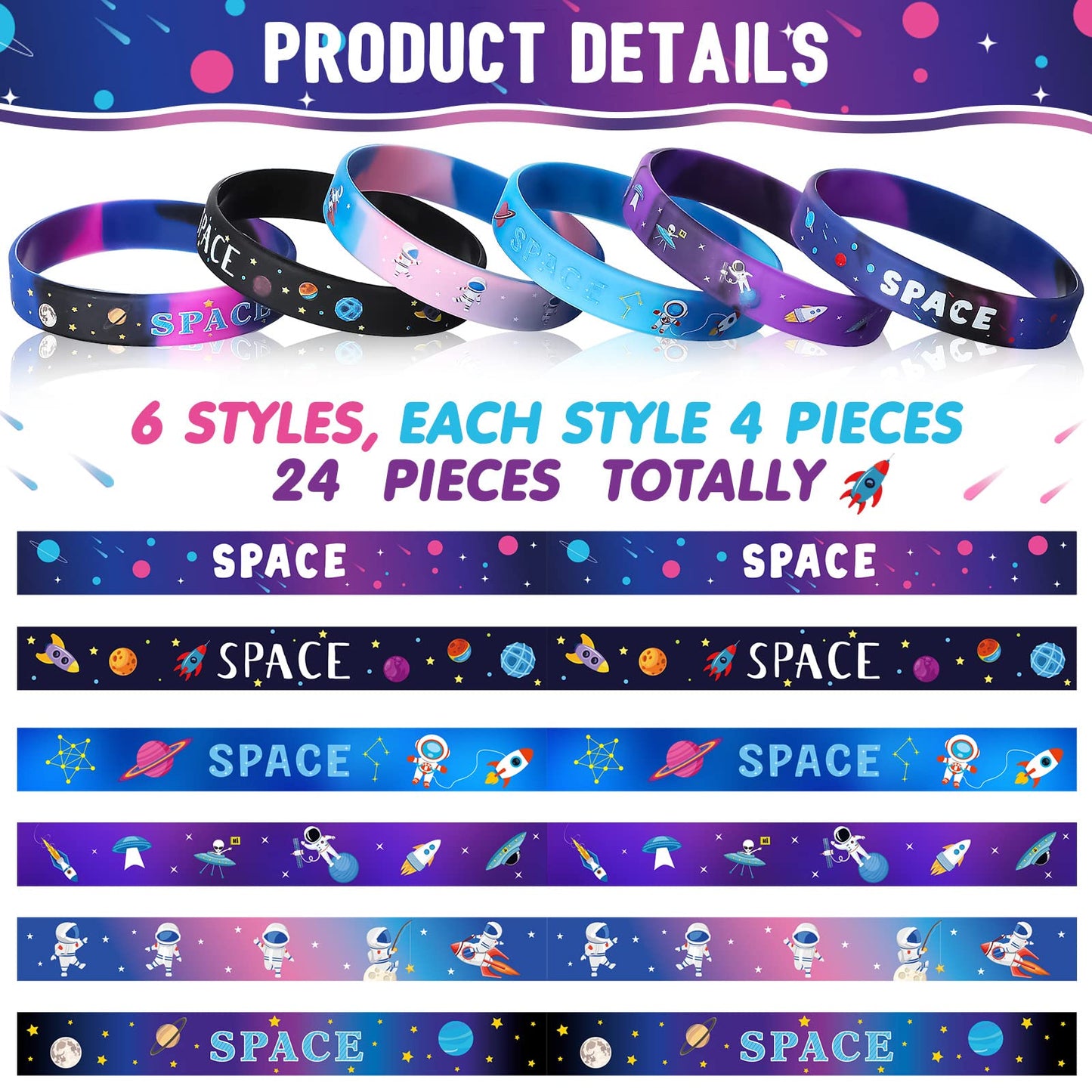 Aoriher Outer Space Party Favors Galaxy Bracelets, Star Astronaut Bracelets Rubber Silicone Wristbands Bulk, Space Themed Classr