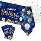 DUAIAI Happy Birthday Decorations, 3 Pcs Navy Blue and Gold Birthday Tablecloth for Boys Girls Men Women, Plastic Disposable Rec