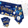 DUAIAI Happy Birthday Decorations, 3 Pcs Navy Blue and Gold Birthday Tablecloth for Boys Girls Men Women, Plastic Disposable Rec