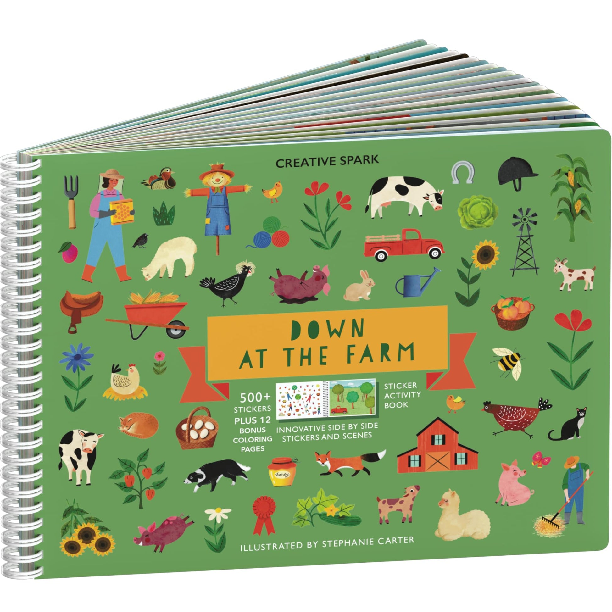 Farm Animal Stickers + Coloring Book (500+ Animal Stickers for Kids & 12 Coloring Pages) Side by Side Sticker Activity Book  F