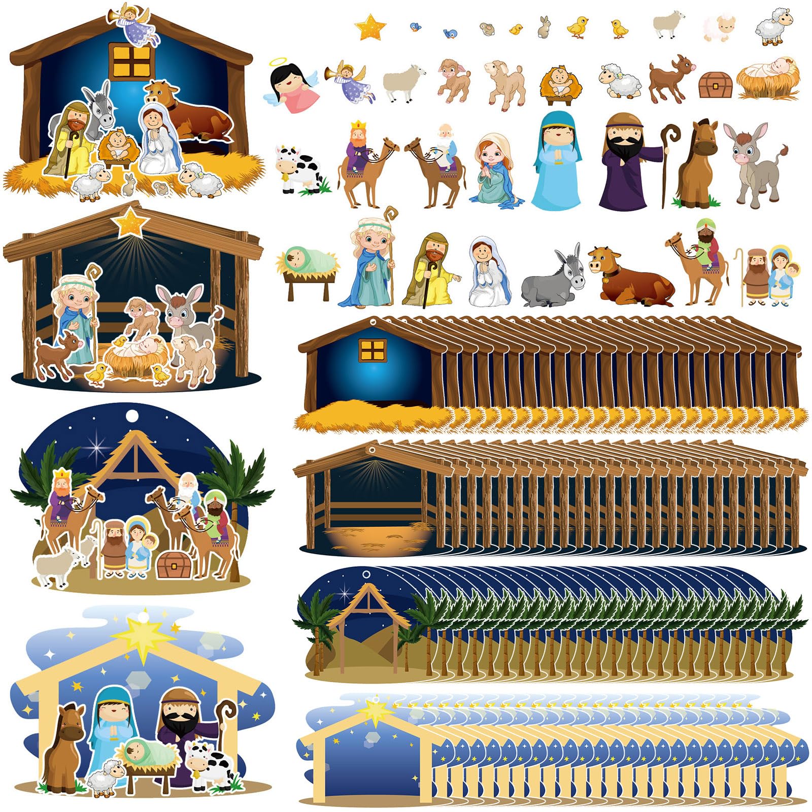 Glenmal 96 Sheets Make a Nativity Scene Sticker Nativity Crafts for Kids Religious Christmas Crafts Stickers with Scene Cardboar